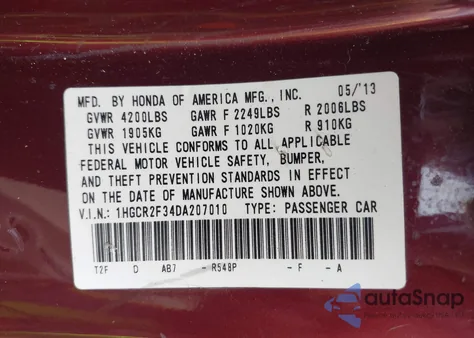 2013 Honda Accord Lx from USA, damaged, VIN 1HGCR2F34DA207010